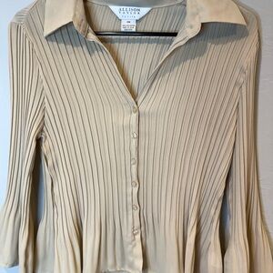 Allison Taylor Beige Pleated Button Down Shirt